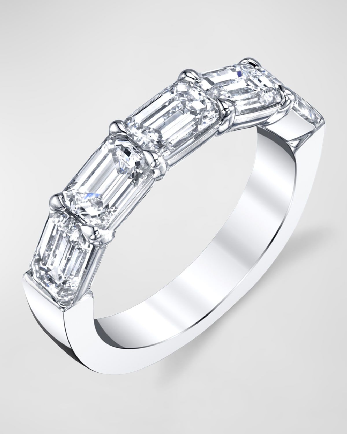 Large Halfway Platinum Band with Horizontal Set Emerald Cut Diamonds