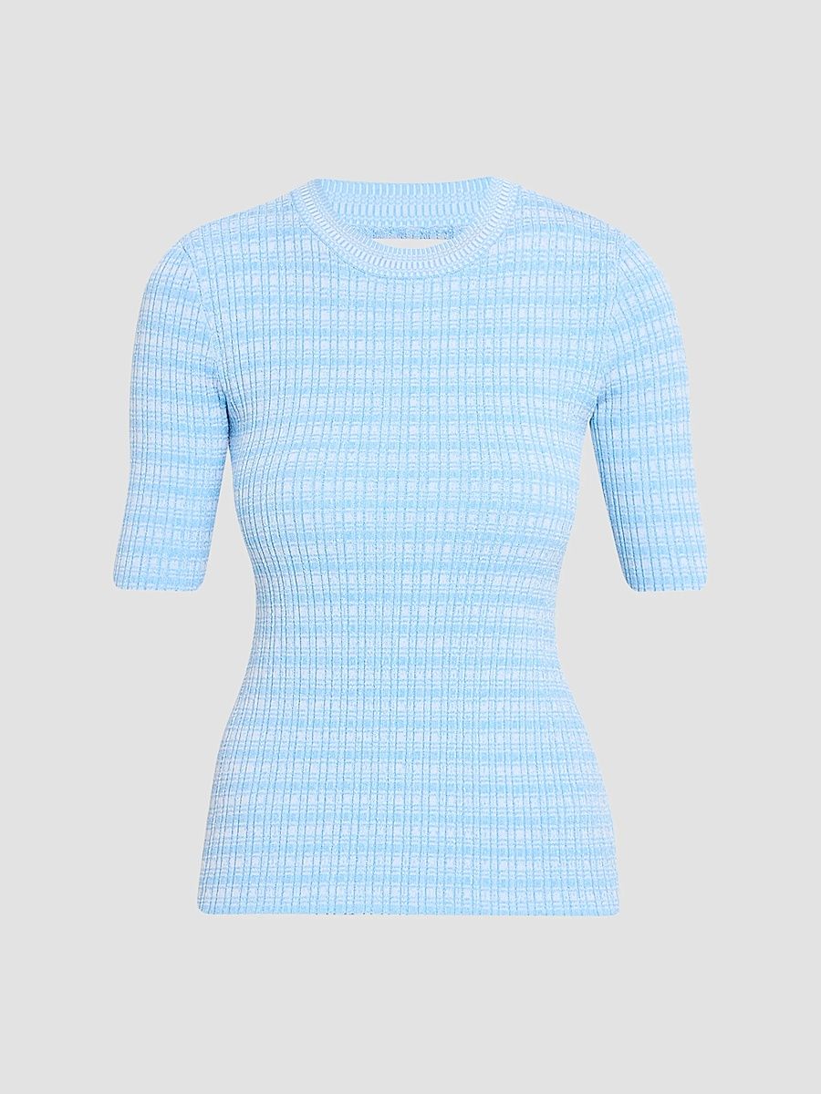 Women's Crewneck Rib-Knit Fitted Top - Light Blue White - Size XL