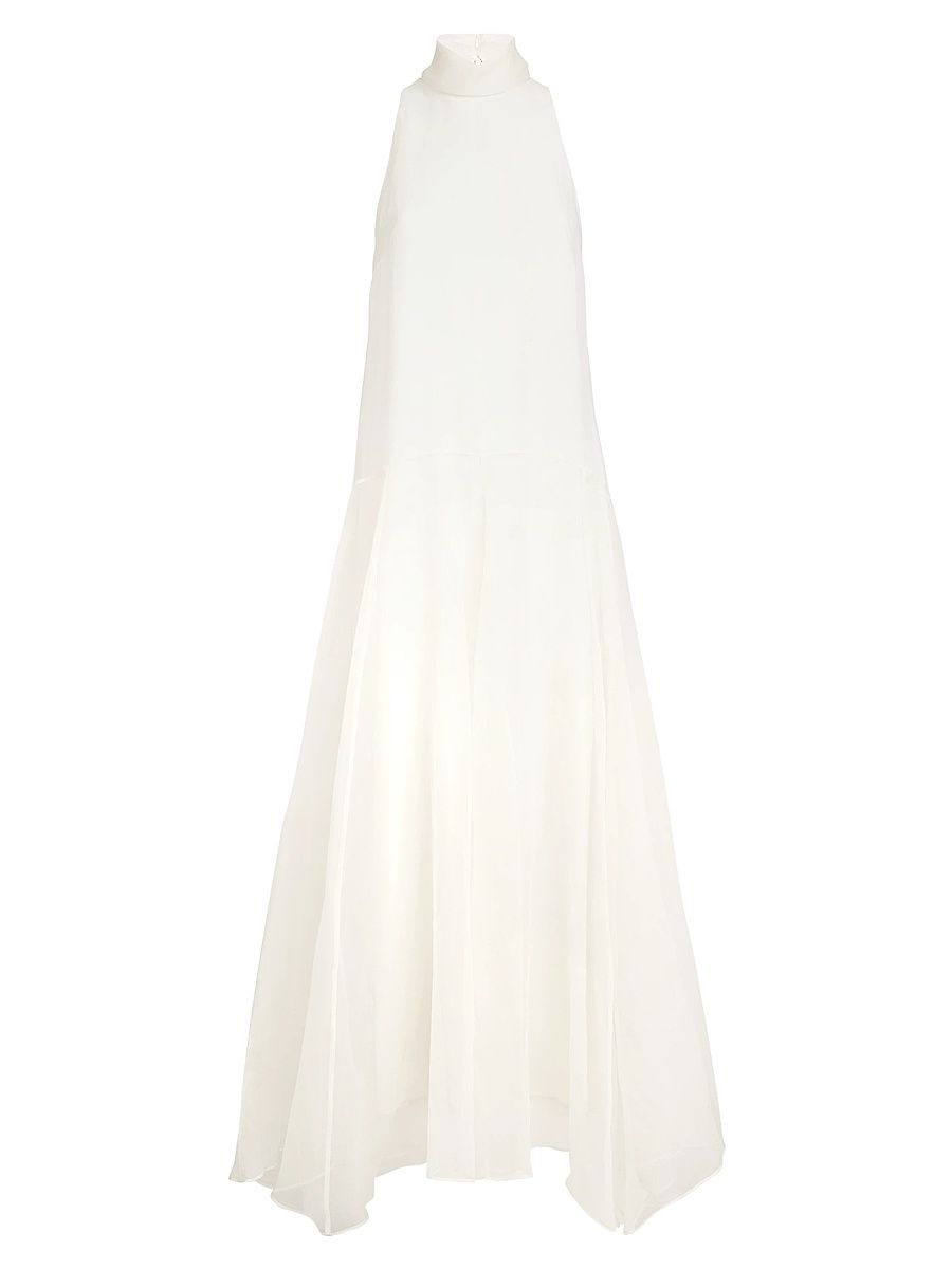 Women's Crispy Silk Maxi Dress with Monili - Butter - Size XXL