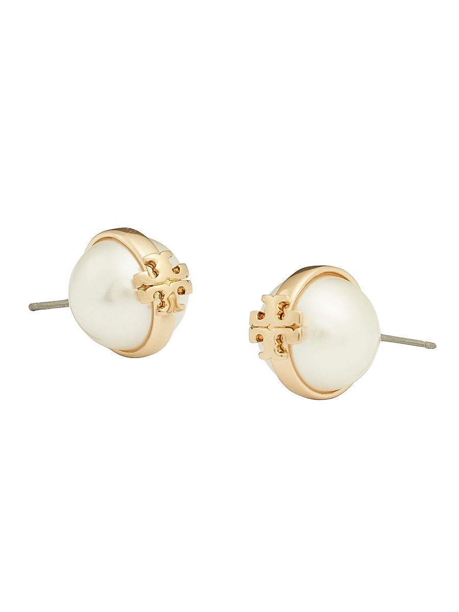 Women's Moondance Goldtone & Imitation Pearl Stud Earrings - Light Brass Pearl