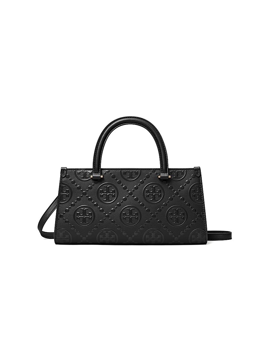 Women's Small T Monogram Embossed Leather Top Handle Bag - Black