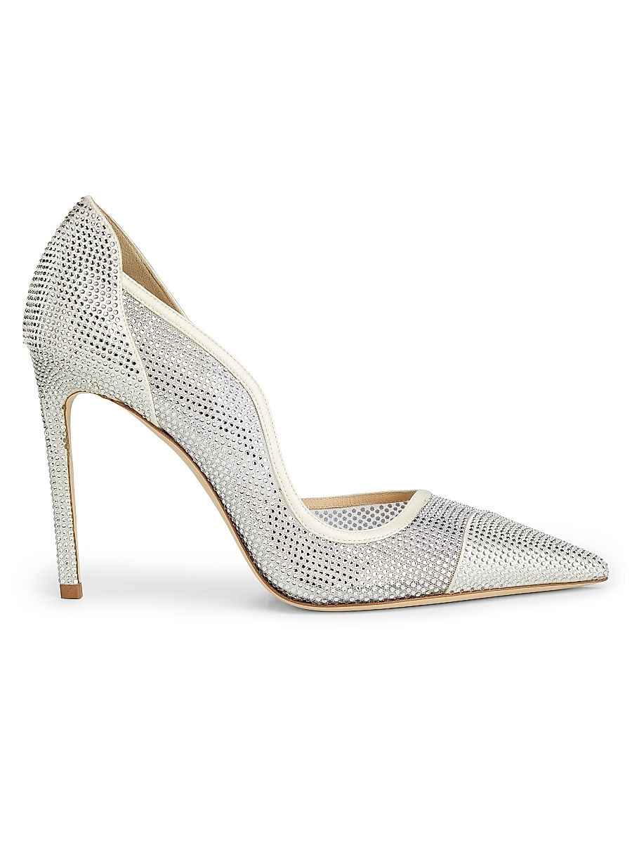 Women's Brigitte 100MM Mesh Micro Crystal Pumps - Ivory Crystal - Size 11