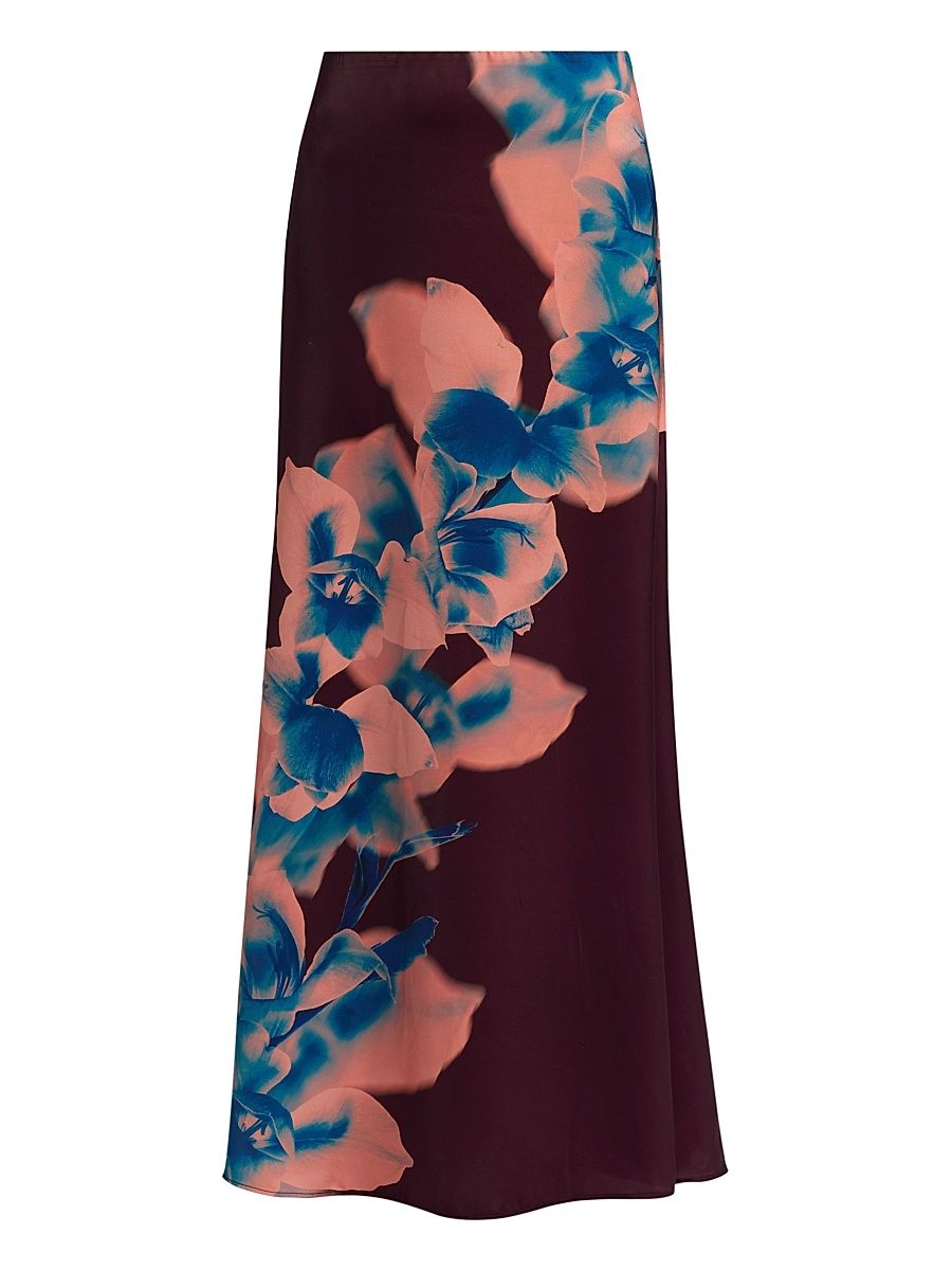 Women's Jazz Floral Maxi Skirt - Cerulean Orchid - Size XS