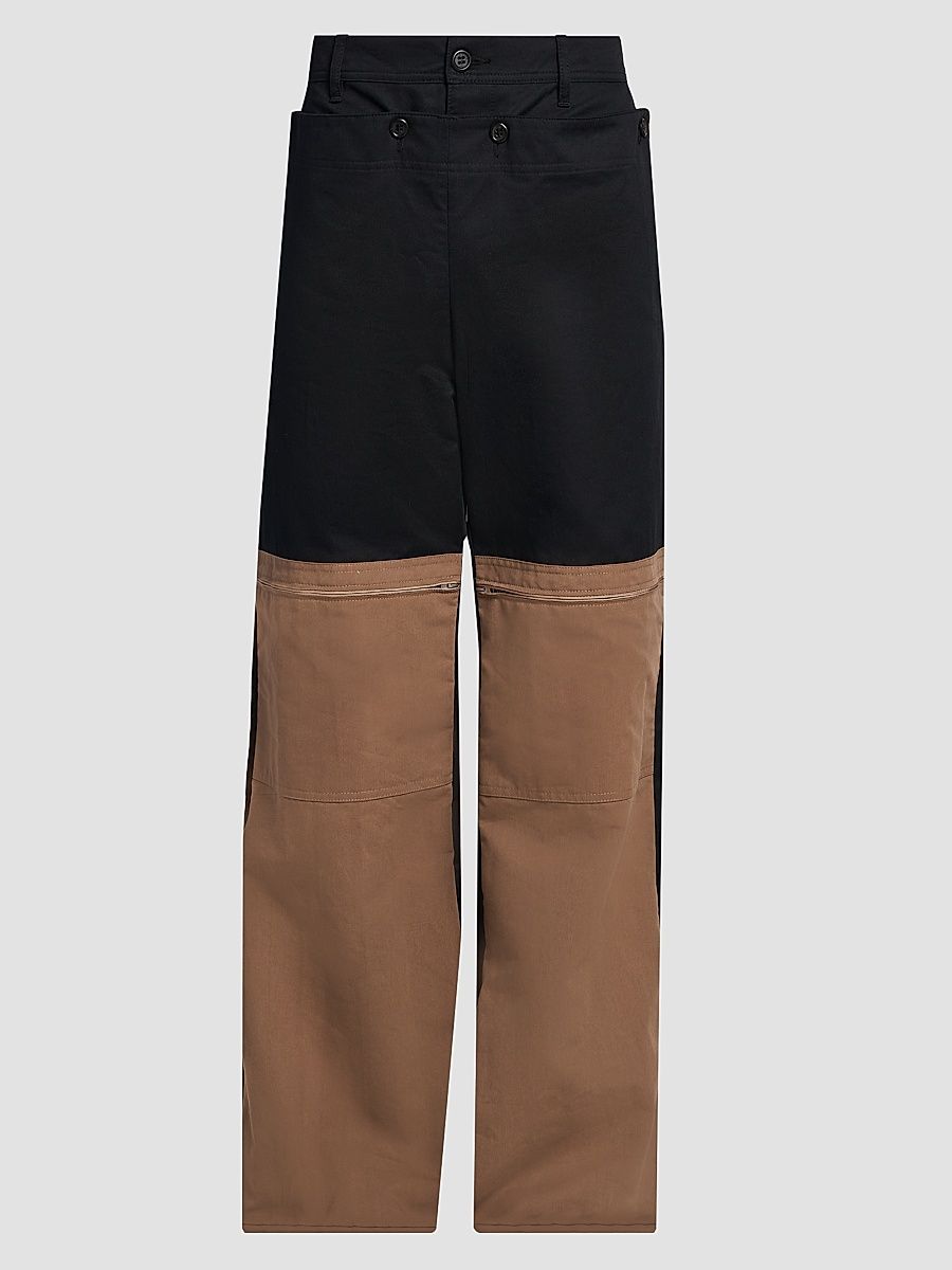 Men's Contrast Trim Technical Gabardine Cargo Pants - Black - Size 38