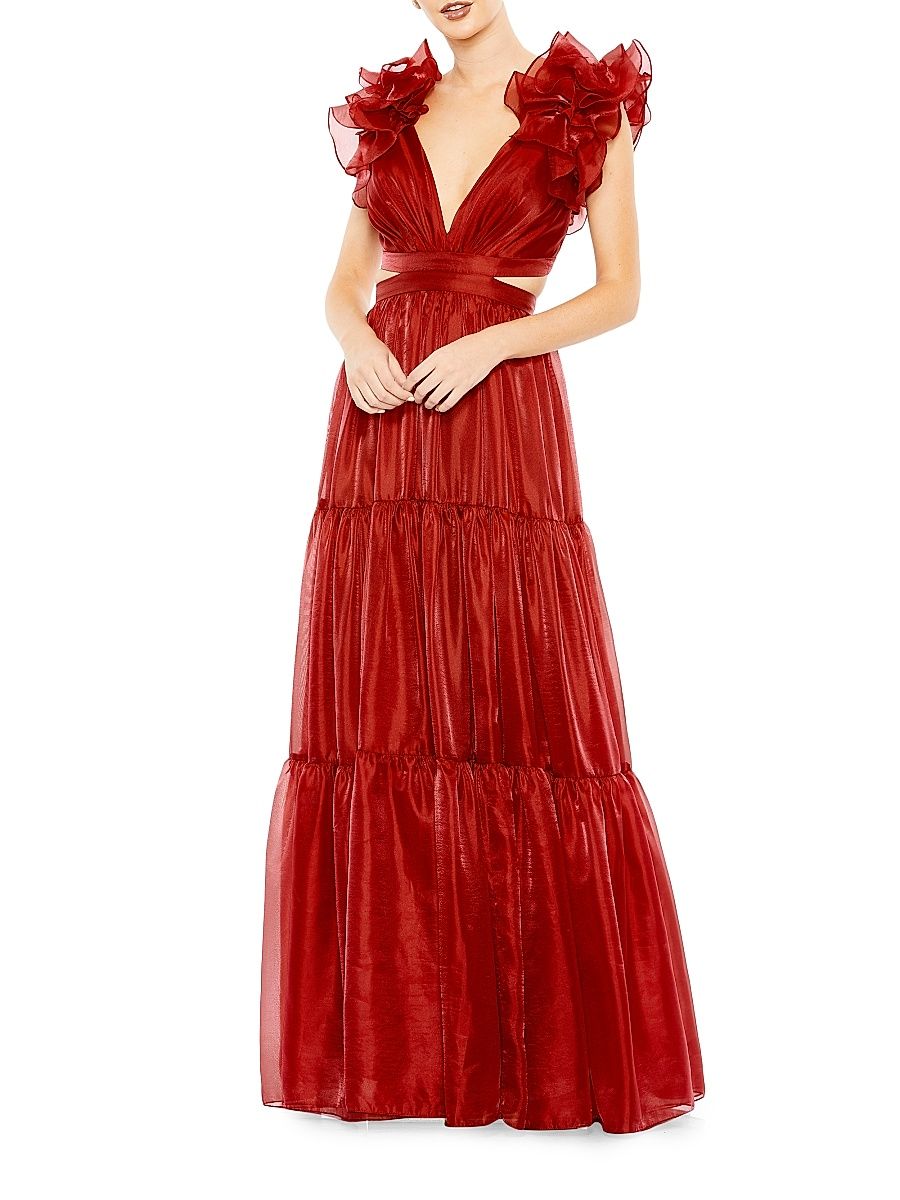 Women's Tiered Cap Sleeve Gown - Wine - Size 12