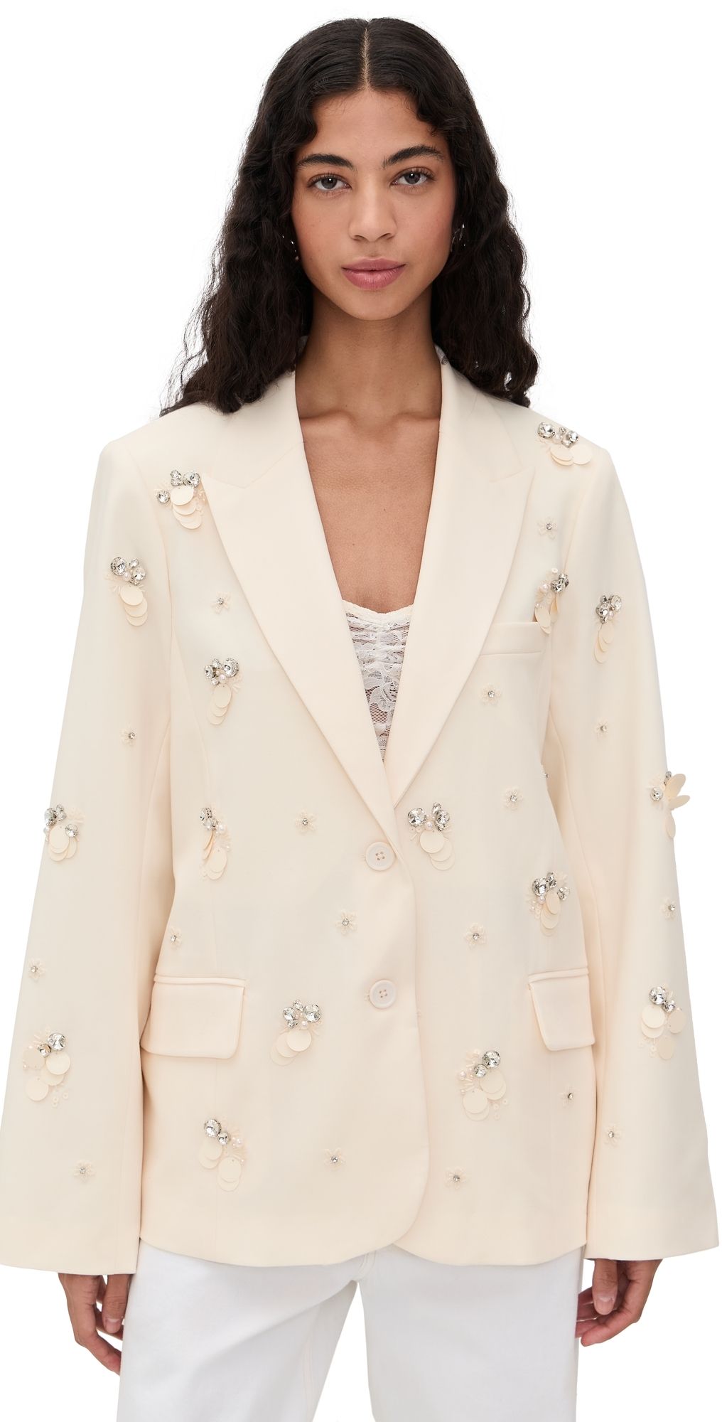 GUIZIO Embellished Oversized Blazer Ivory XS