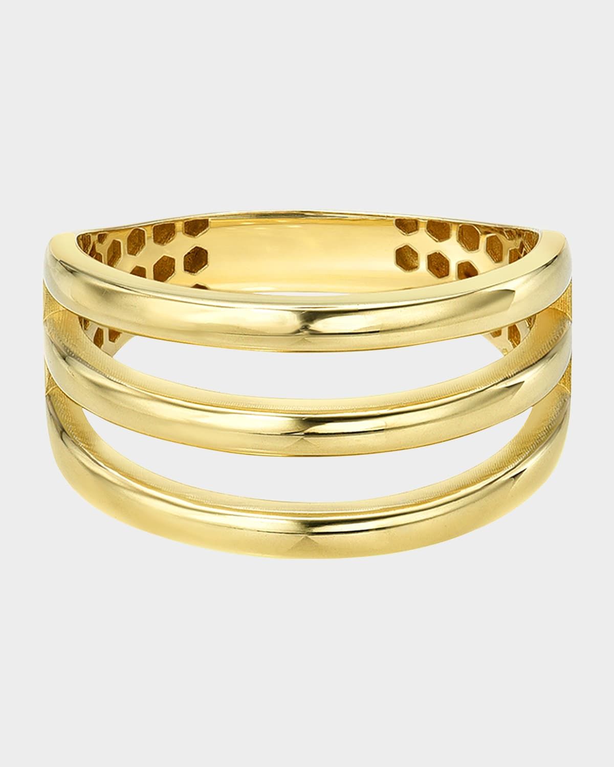 14K Yellow Gold Triple Row Ring, Size 7
