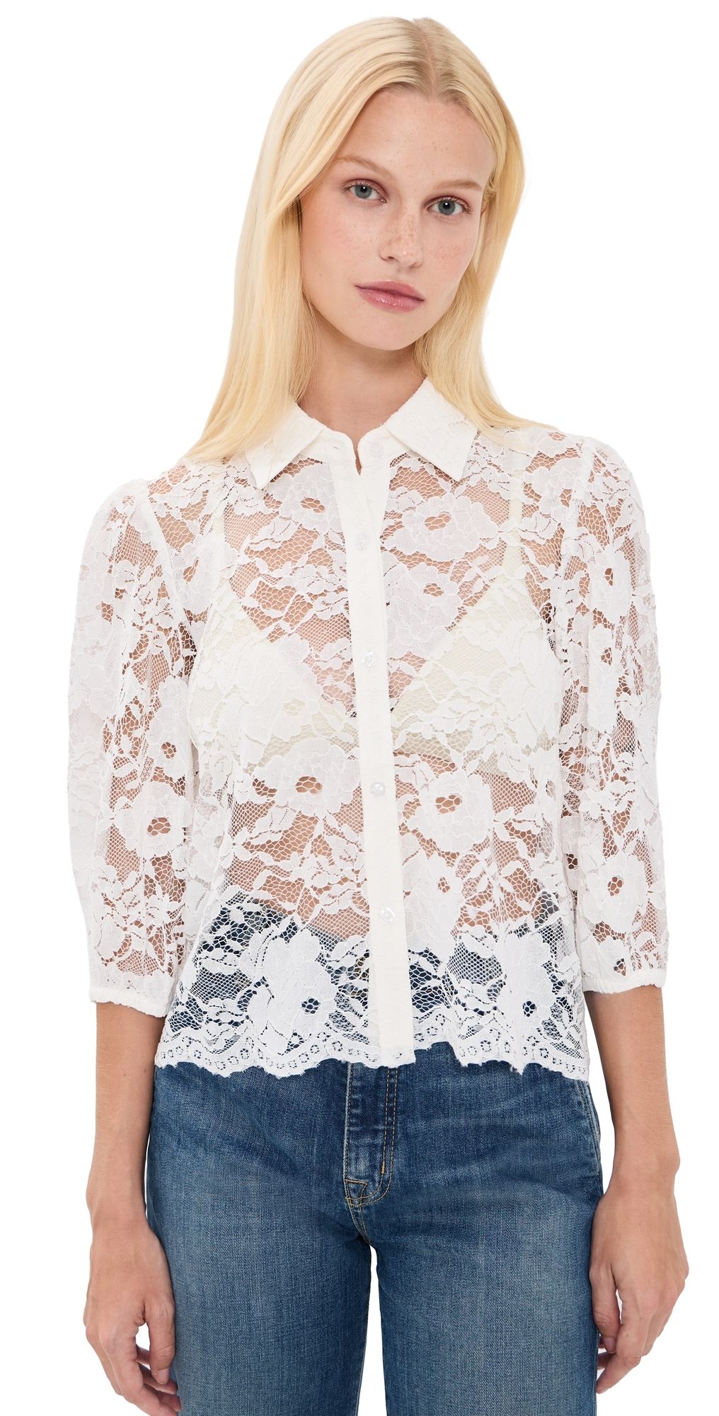 Generation Love Tammy Mesh Lace Shirt White S