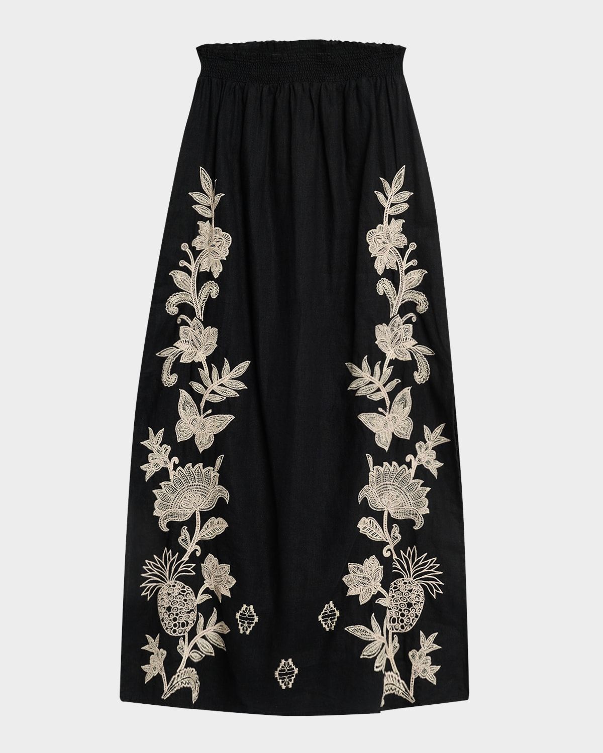Orla Floral-Embroidered Linen Maxi Skirt