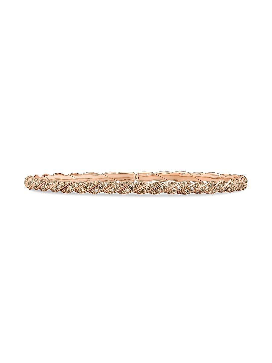 Women's Sculpted Cable Flex Bracelet in 18K Rose Gold - Cognac Diamond - Size Large