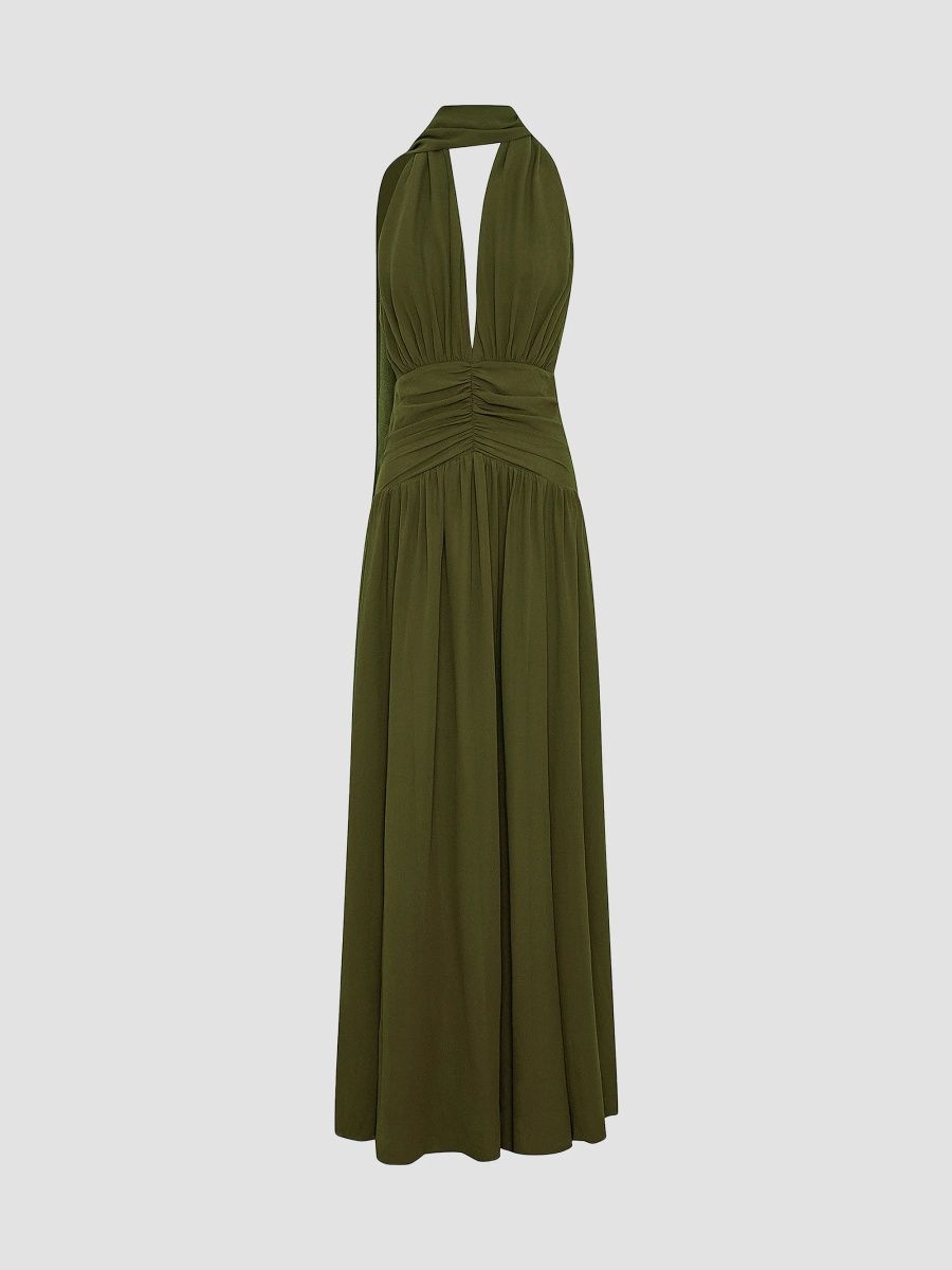 Nicholas the Label Women's Arella Jersey Halter Maxi Dress - Olive - Size 12