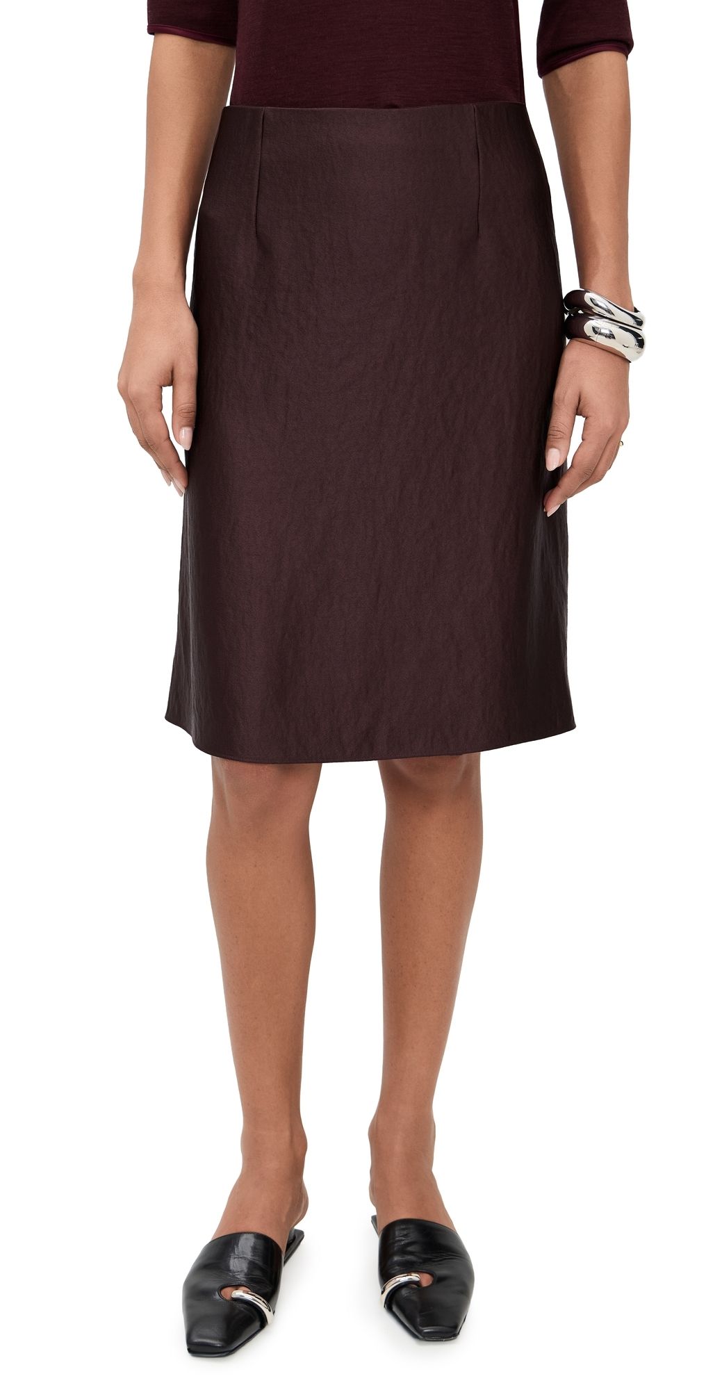 Vince Pebbled Satin Above Knee Skirt Oxblood 6