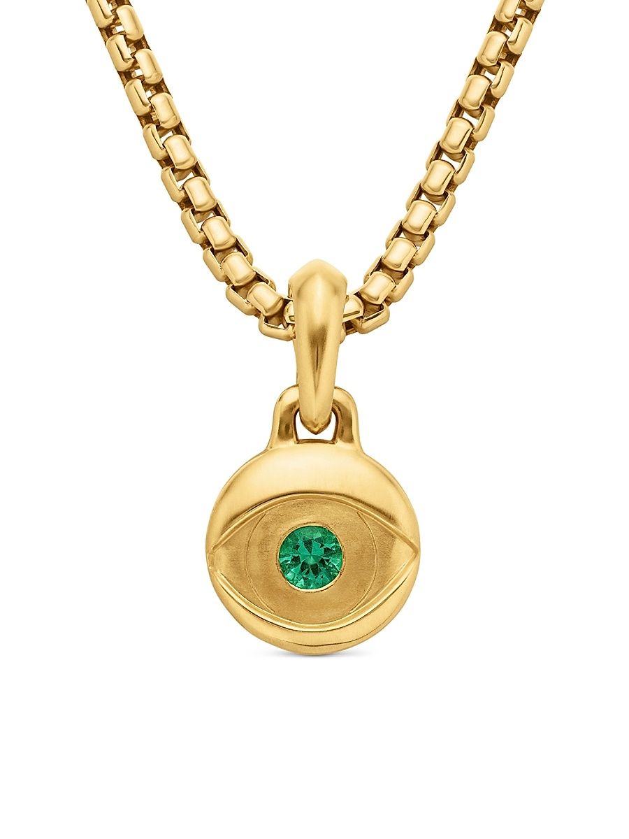 Men's Evil Eye Amulet in 18K Yellow Gold - Emerald