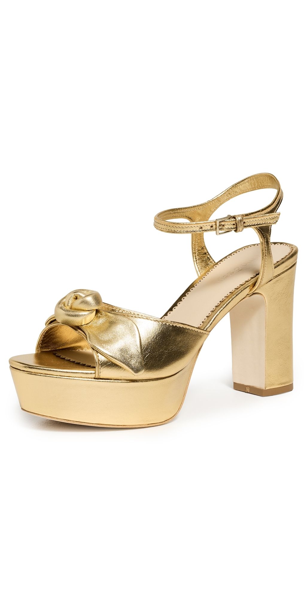 Cinq à Sept Arianna Knotted Rose Metallic Platform Sandals Gold 36