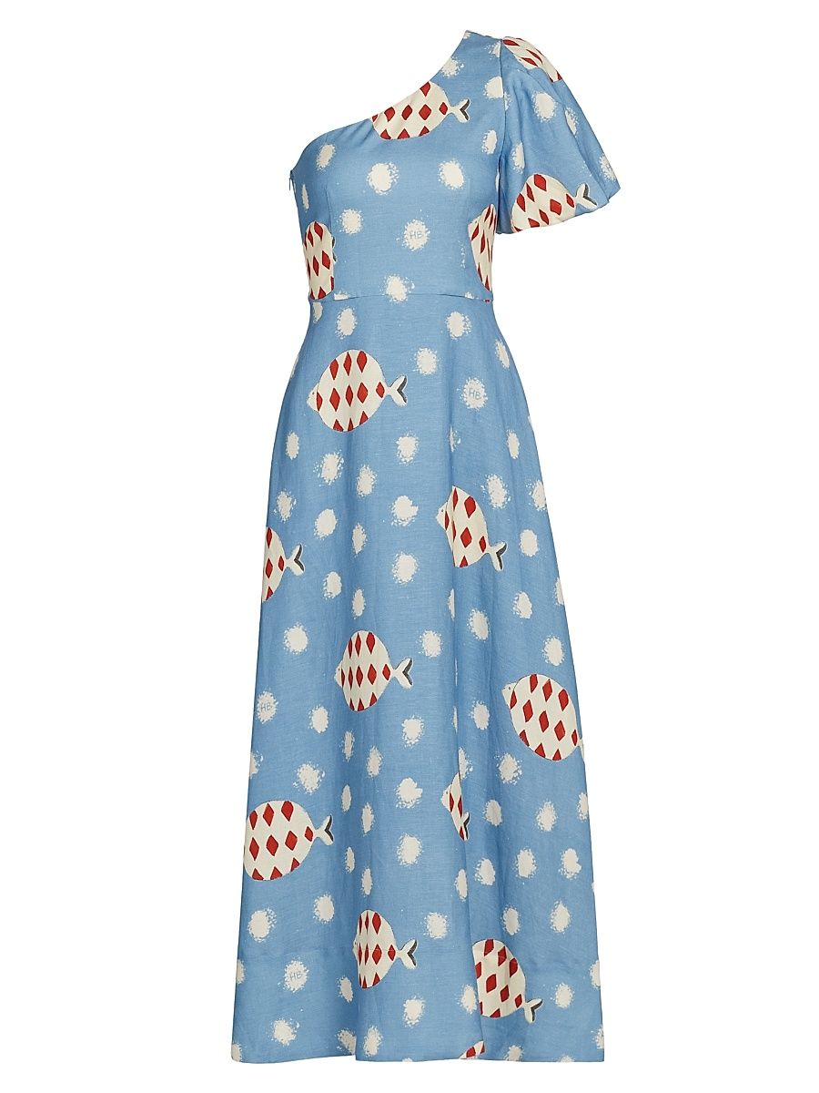 Women's Carmen One-Shoulder Linen-Blend Maxi Dress - Rising Tide - Size 6