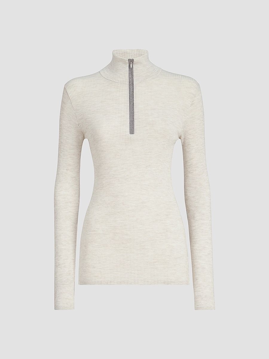 Women's Virgin Wool and Cashmere Lightweight Ribbed Turtleneck Sweater - Pearl Grey - Size XXS