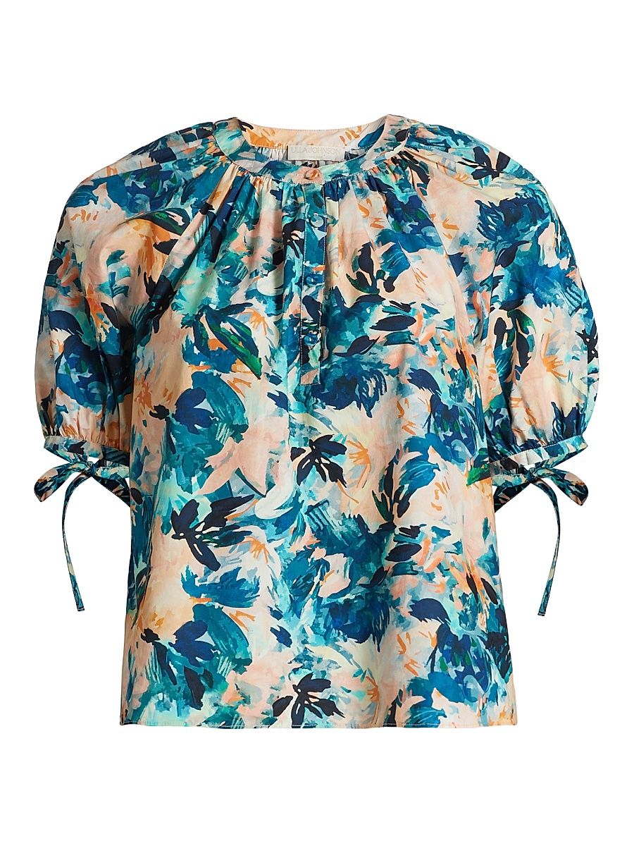 Women's Vienne Floral Cotton Blouse - Delphinium - Size 2