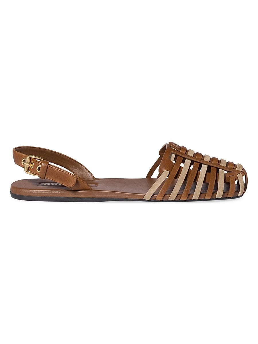 Women's Nappa and Suede Leather Sandals - Brown - Size 10
