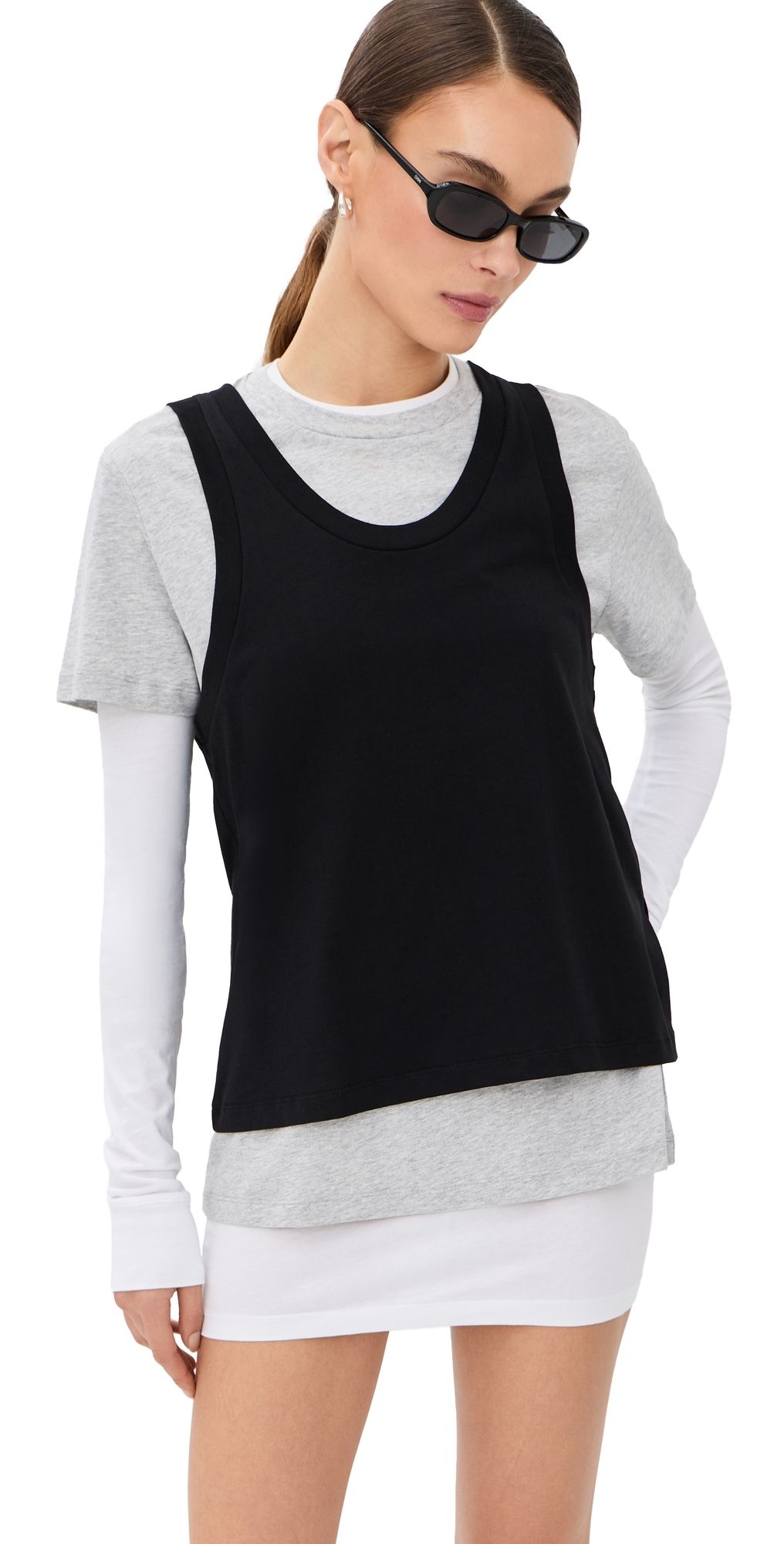 WARDROBE. NYC Layered Mini Tee White/Grey Marl/Black XL