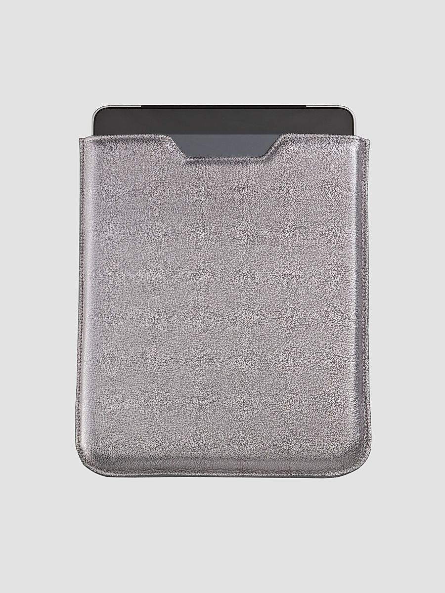 Metallic Leather iPad Sleeve - Silve