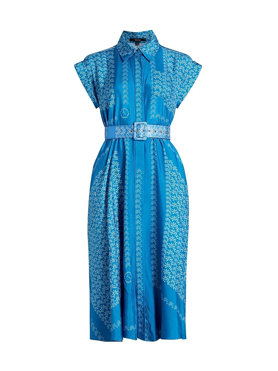 Women's Serena Floral Belted Shirtdress - Azure Scarf Print - Size 12