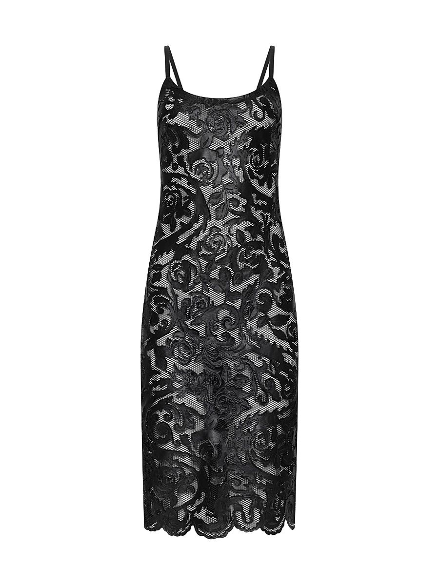 Women's Kazuko Laser-Cut Sleeveless Mesh Midi-Dress - Black - Size 14