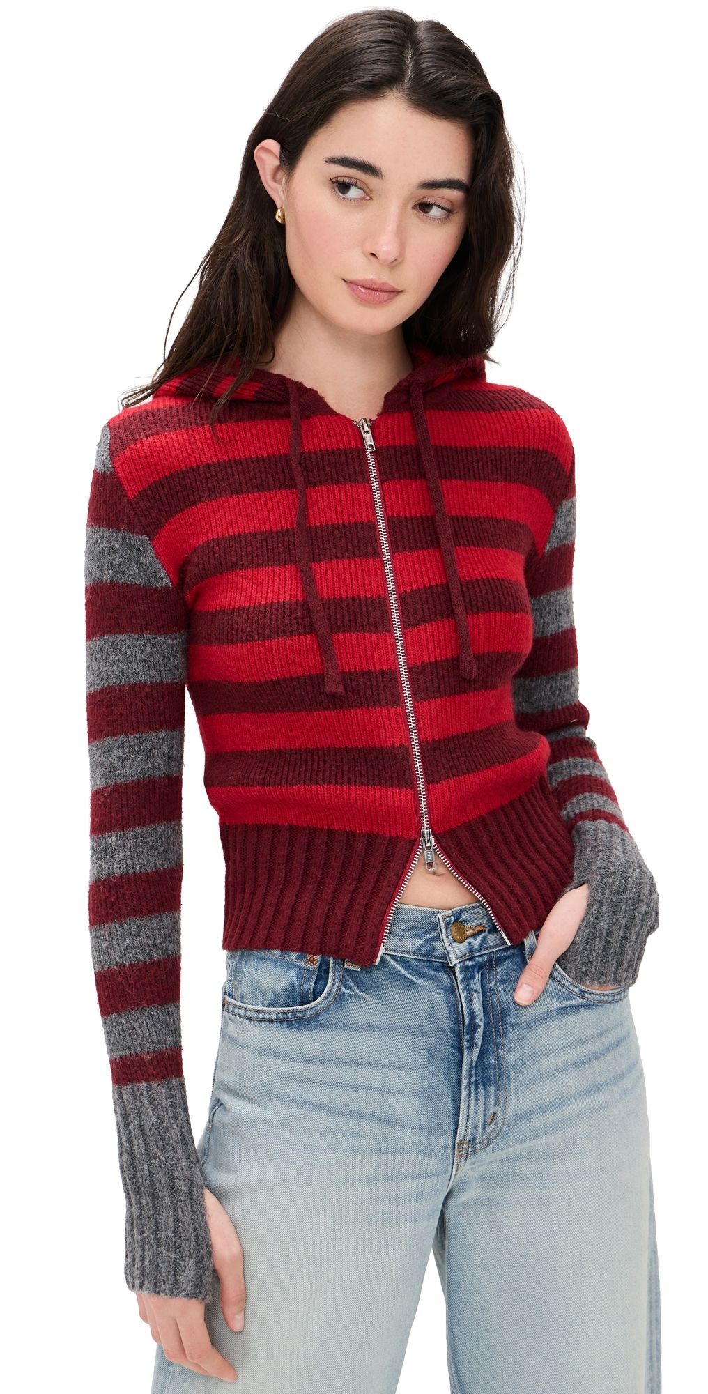 Peachy Den Anita Hoodie Burgundy Stripe L