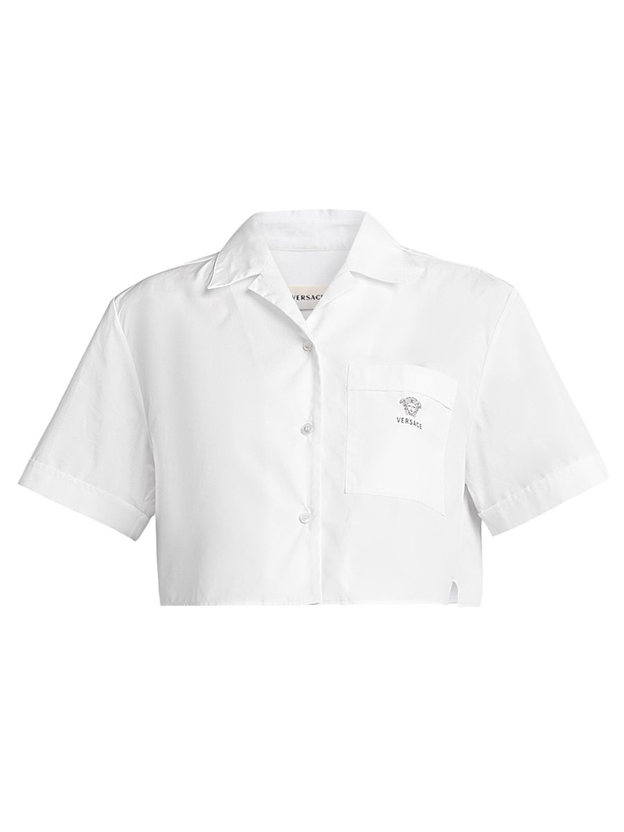 Women's La Vacanza Medusa Head Cotton Crop Shirt - Optical White - Size 12