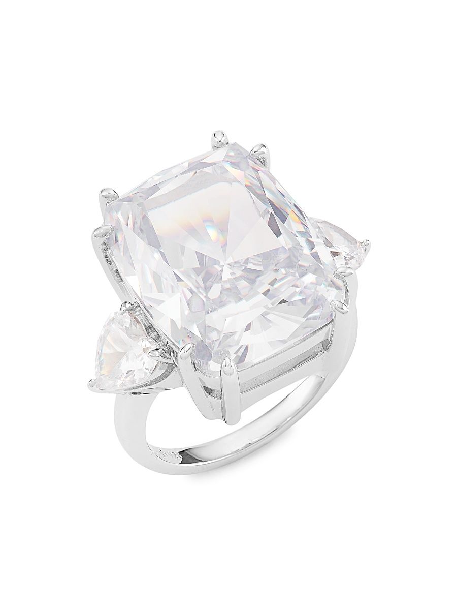 Women's Glitz Sterling Silver & Cubic Zirconia Three-Stone Ring - Rhodium - Size 7