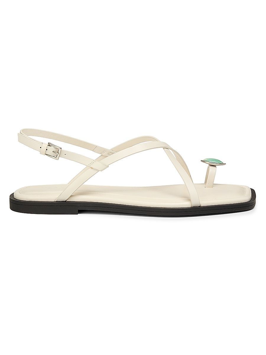 Women's Remi Leather Toe Ring Flat Sandals - Antique White - Size 7