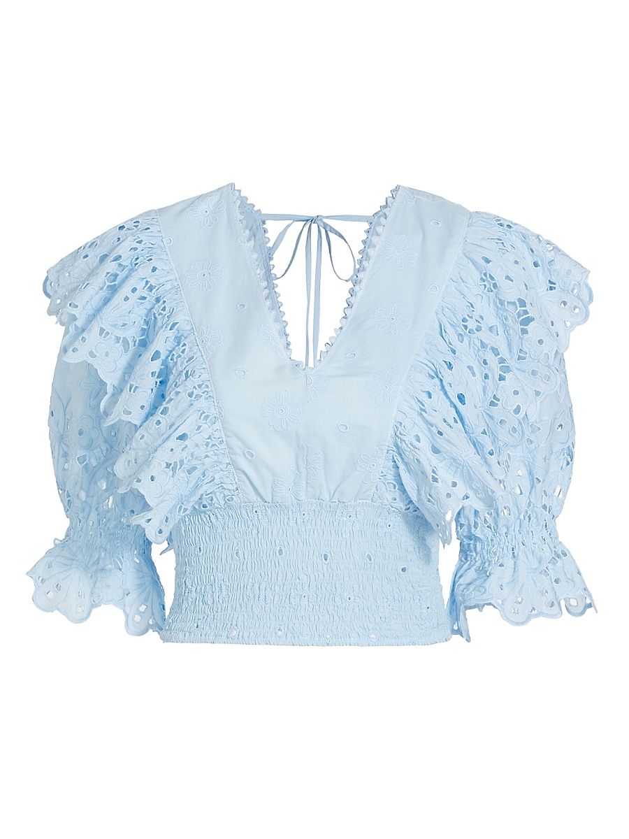 Women's Calla Ruffle Crop Top - Canale Blue - Size XS