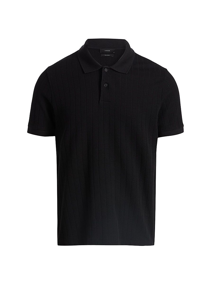 Men's Drop-Needle Striped Pima Cotton Polo Shirt - Black - Size XXL