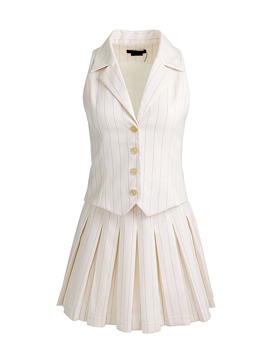 Women's Alicia Vest Pleated Minidress - Off White Black - Size 12