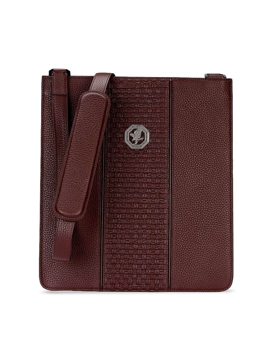 Men's Handmade Calfskin Messenger Bag - Dark Red