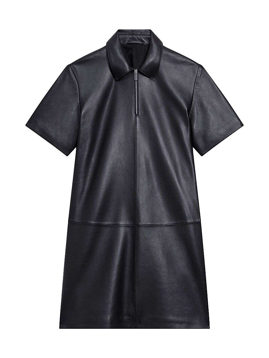Women's Leather A-Line Knee-Length Shirtdress - Black - Size Medium