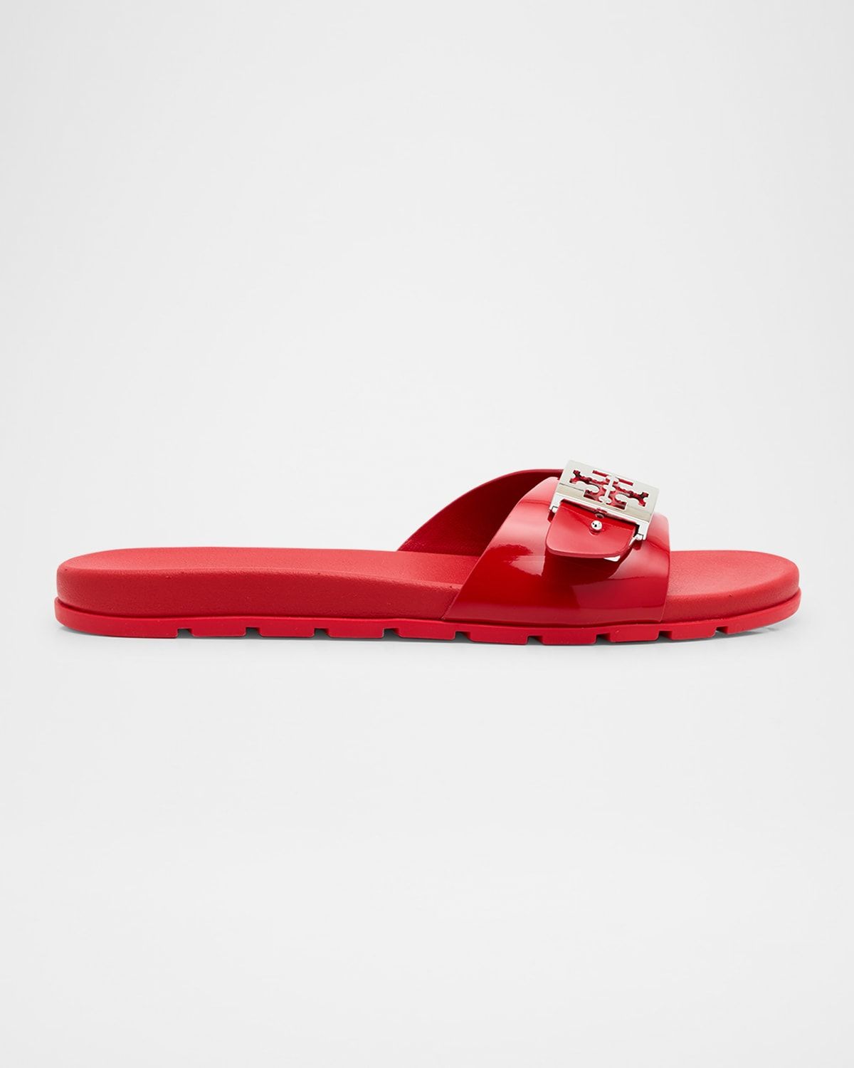 Glossy Buckle Slide Sandals