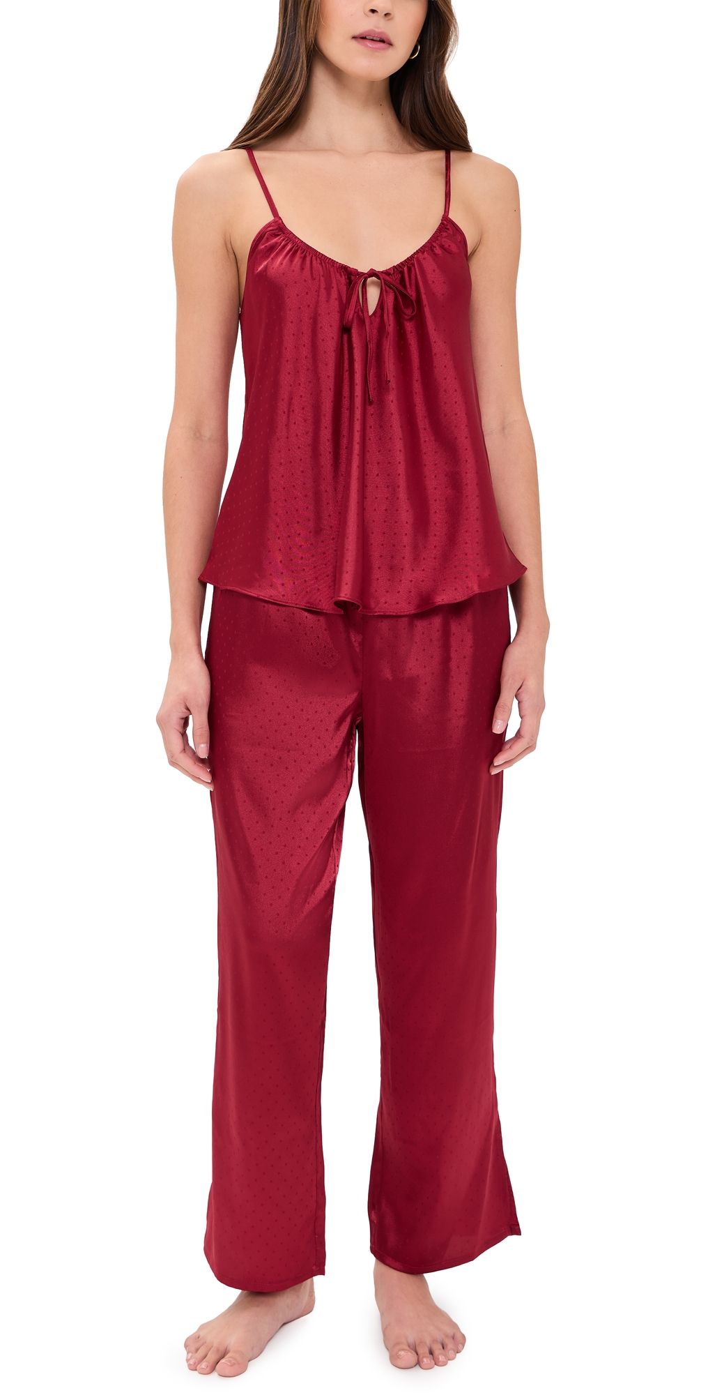 Flora Nikrooz Soild Dot Satin Jacquard Pajama Set Red M
