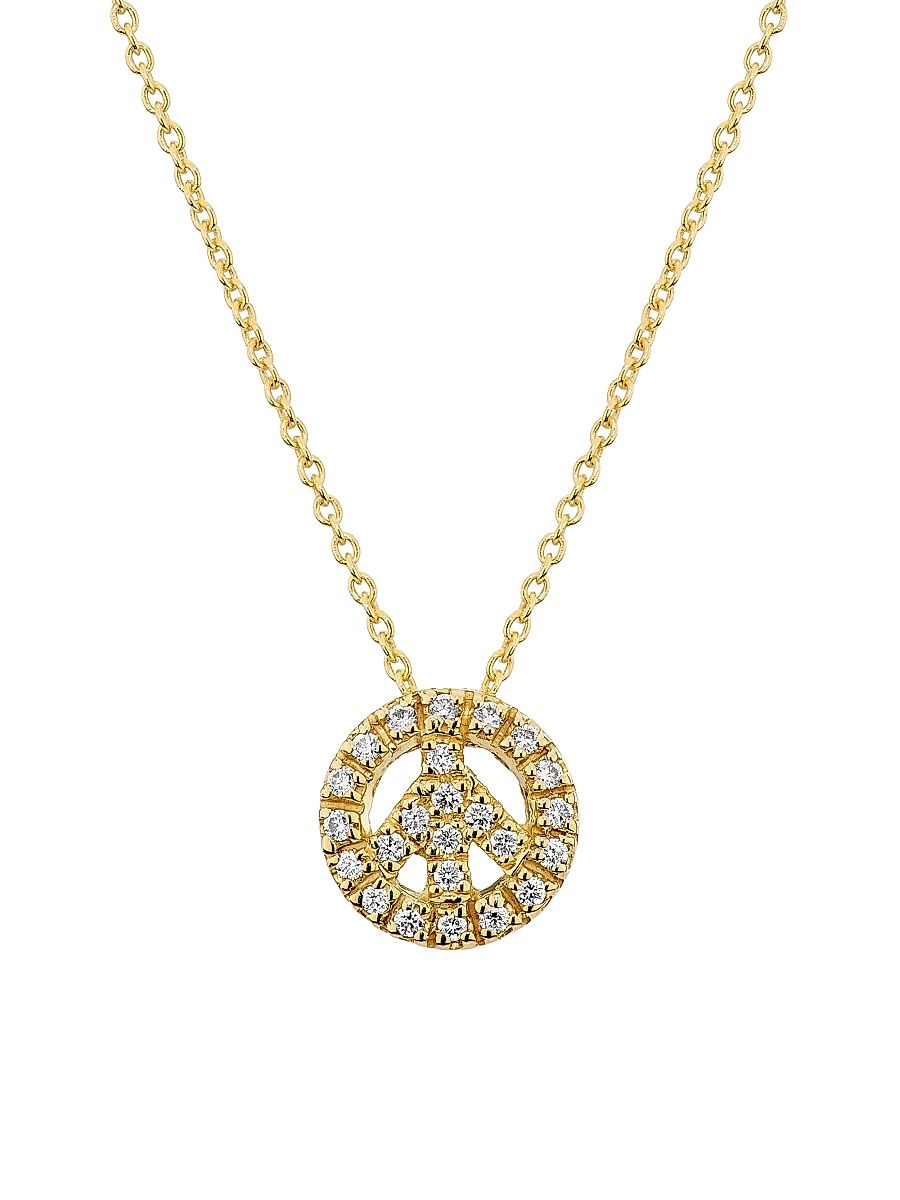Women's Tiny Treasures 18K Yellow Gold & 0.11 TCW Diamond Peace Sign Pendant Necklace - Yellow Gold