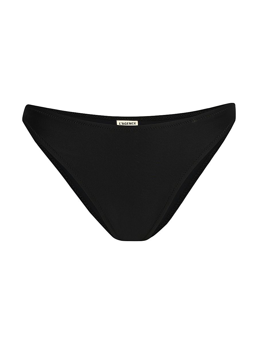 Women's Solids Jean Scoop-Front Bikini Bottom - Black - Size Large
