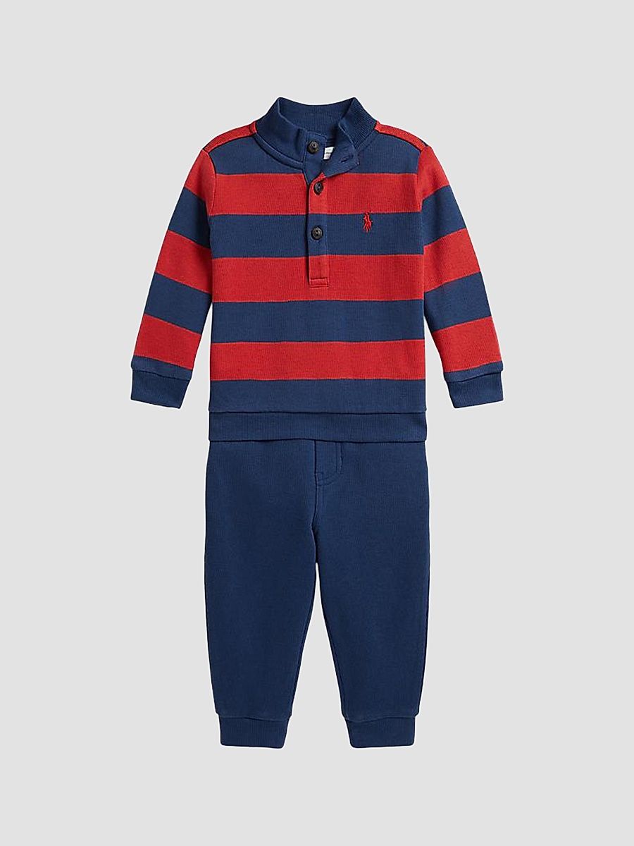 Baby Boy's Striped Pullover & Joggers Set - Red Multi - Size 3 Months
