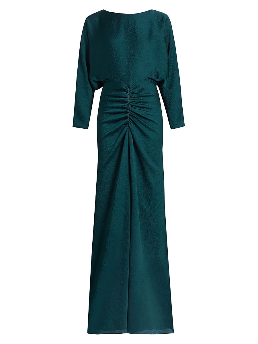 Women's Pebbled Satin Dolman Column Gown - Petrol - Size 14