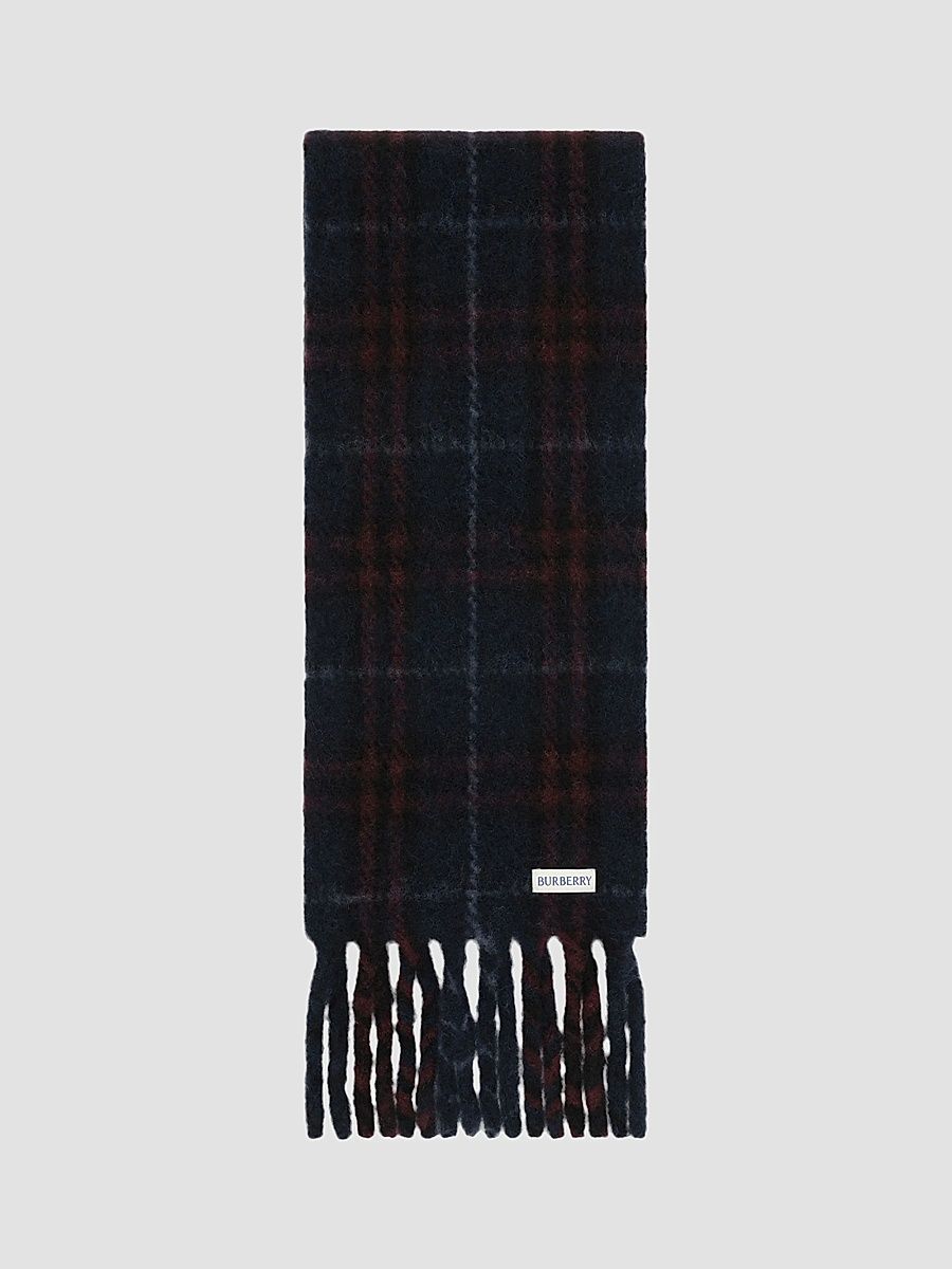 Men's Narrow Check Alpaca-Wool-Blend Scarf - Midnight Blue