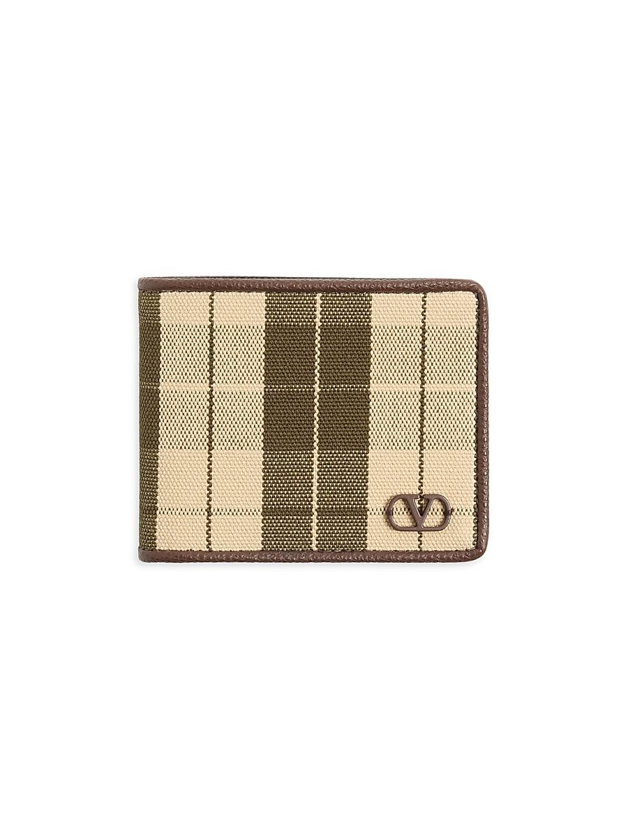 Men's VLogo Signature Wallet in Checked Fabric - Green Beige