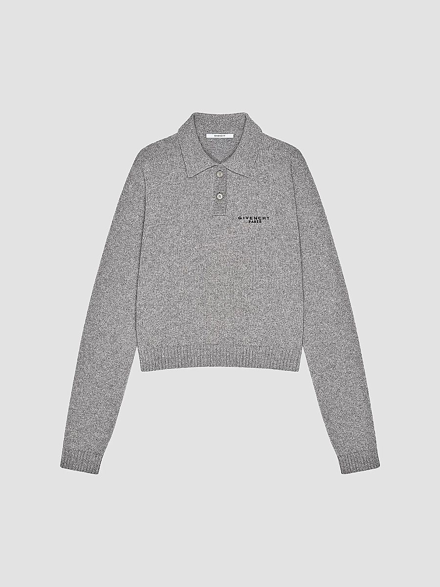 Givenchy Women's Polo Sweater in Wool and Cashmere - Light Grey - Size Large