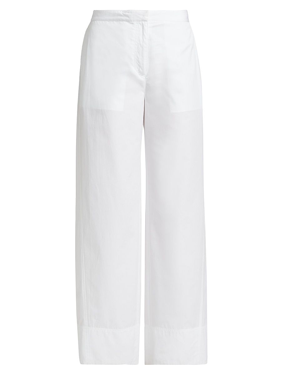 Women's Twisted-Seam Cotton Straight-Leg Pants - White - Size 10