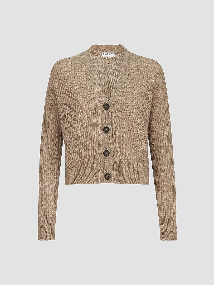 Women's Mohair, Cotton and Wool Diamond Yarn English Rib Cardigan - Light Brown - Size XXXL