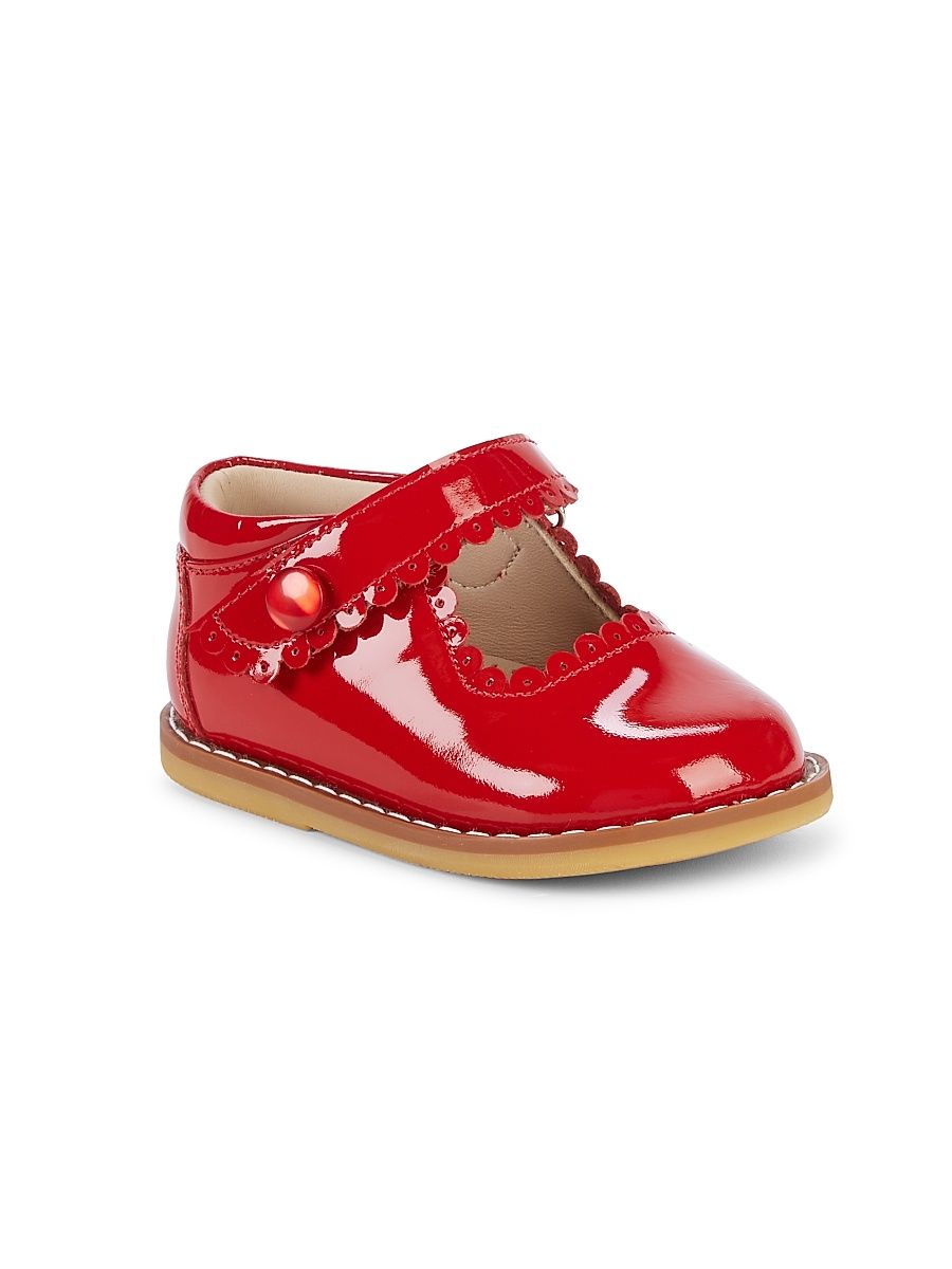 Kid's Scallop Patent Leather Mary Jane Flats - Red Patent - Size 13 (Child)