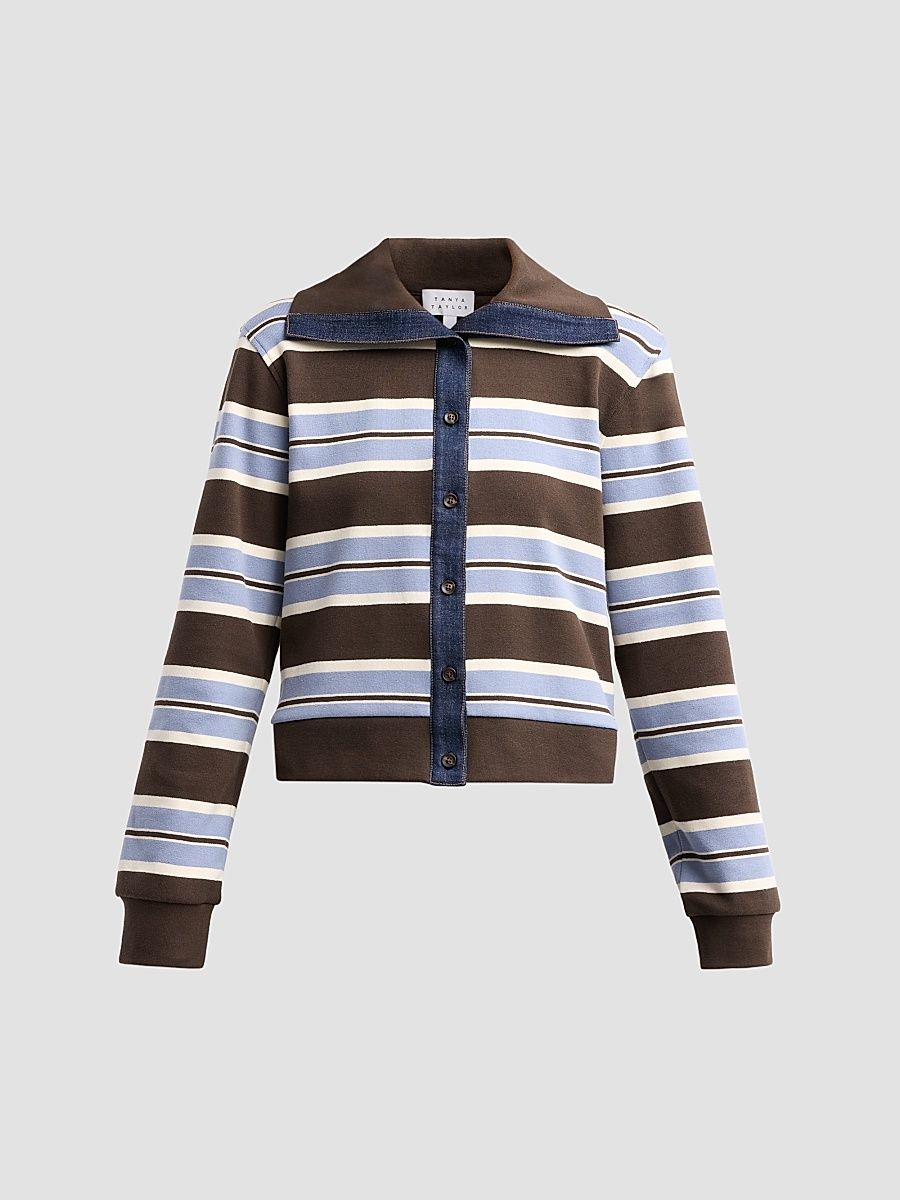 Women's Bronwyn Striped Stretch-Cotton Jacket - Dark Fig Winter - Size XL
