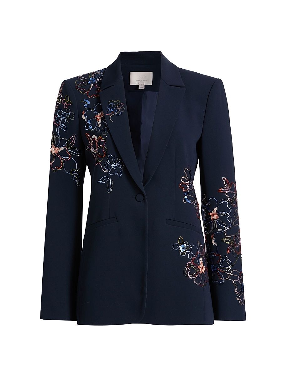 Women's Blooming Linework Karlie Single-Breasted Blazer - Navy Multi - Size 12