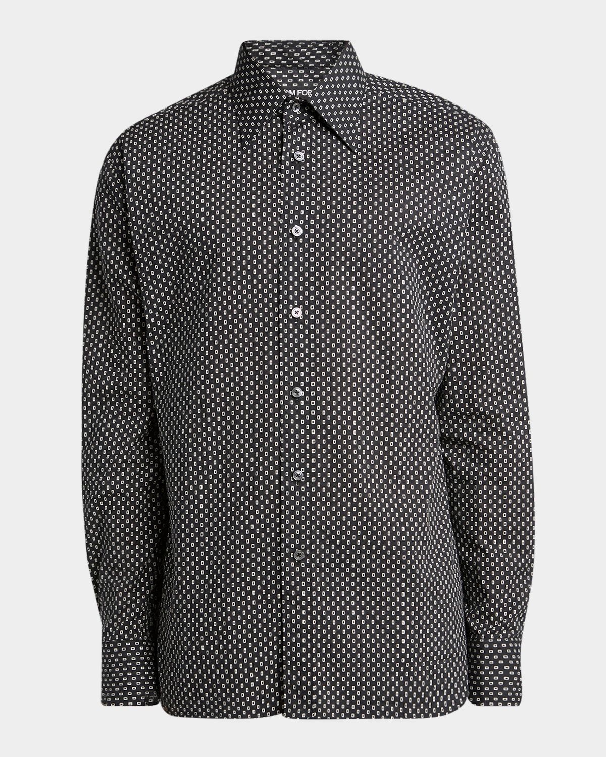 Men & apos;s Geometric Cotton Voile Sport Shirt